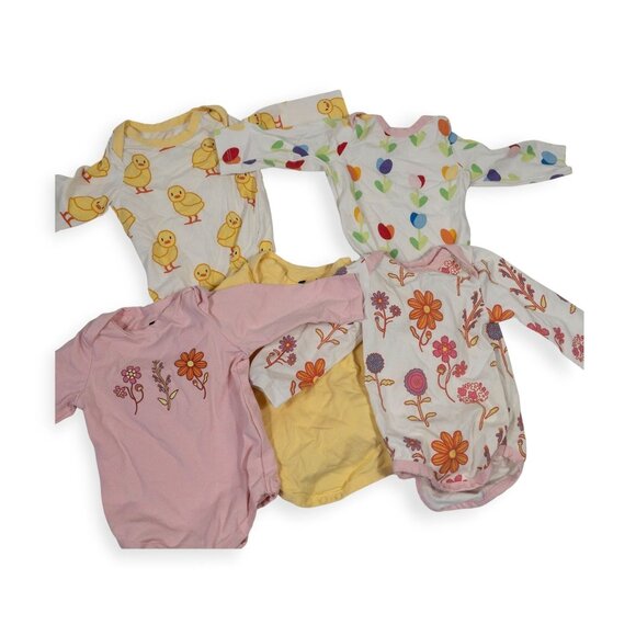 Monica & Andy Baby Bodysuit Bundle 0-3 Months With Duck & Floral Prints - Picture 1 of 12